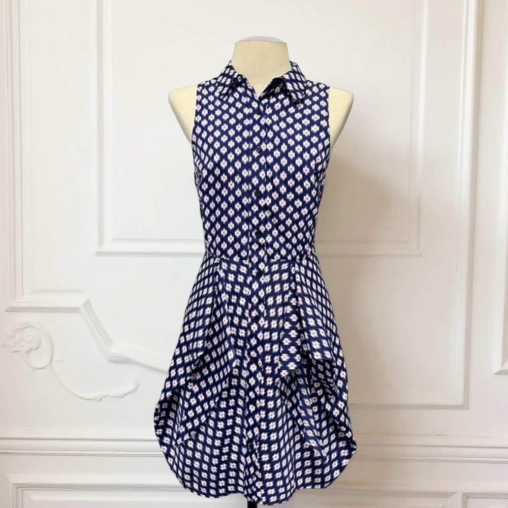 NEW MICHAEL KORS BLUE PRINTED TIE FRONT MINI DRESS